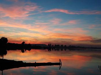 Scenic view of lake against sky during sunset