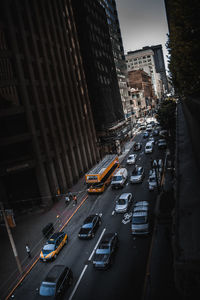 High angle view of cars on street in city