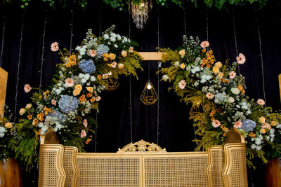 Wedding decorations. wedding backdrop with flowers and indonesian wedding decorations.