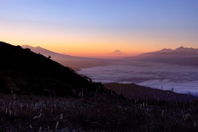 Scenic view of landscape against sky during sunset