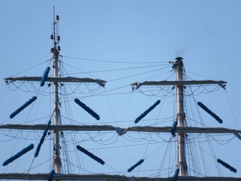 Low angle view of sailboat against clear sky