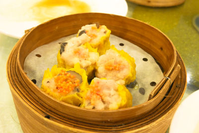 High angle view of food in plate on table