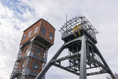 Two historic mining shaft towers in swietochlowice. technical monuments