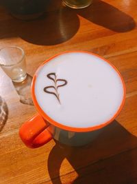 High angle view of drink on table