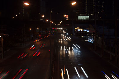 Light trails on road at night