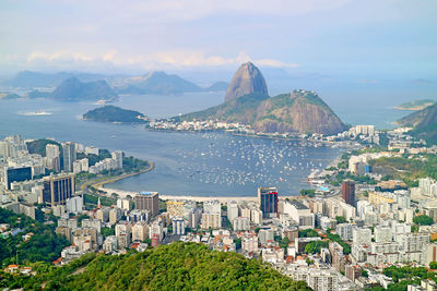 Stunning aerial view of rio de janeiro with the famous sugarloaf mountain, rio de janeiro brazil