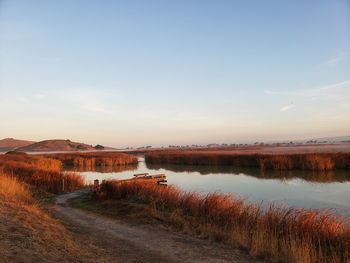 Scenic view of lake against sky