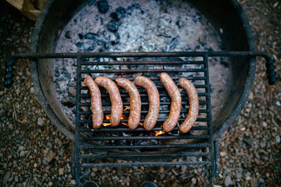 High angle view of barbecue grill