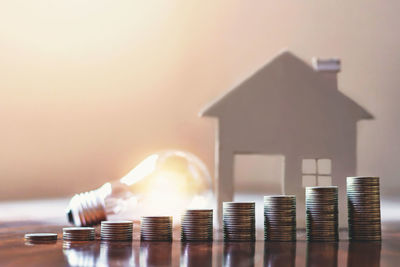 Close-up of electric lamp on house