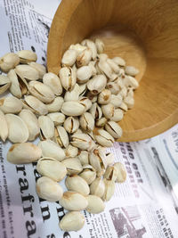 High angle view of garlic on table