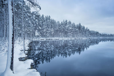 Frozen lake against sky during winter