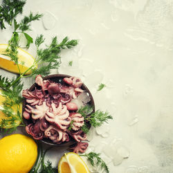 High angle view of fruits in plate