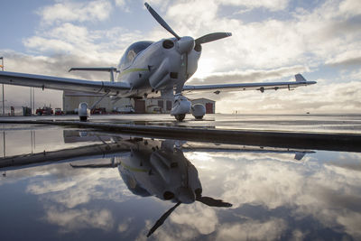 Reflection of airplane on water