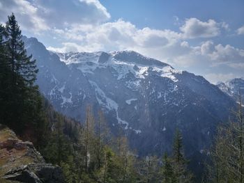 Scenic view of snowcapped mountains against sky