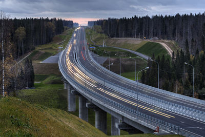 High angle view of bridge in city against sky