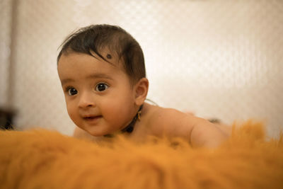 Portrait of cute baby at home