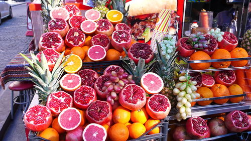 High angle view of fruits for sale at market stall