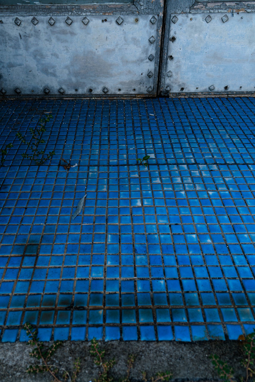 blue, architecture, repetition, day, outdoors, sky, no people, blue color, weathered