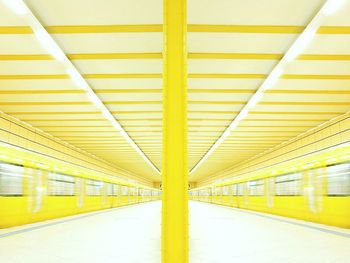 Blurred motion of trains in subway station