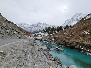 Scenic view of snowcapped mountains against sky