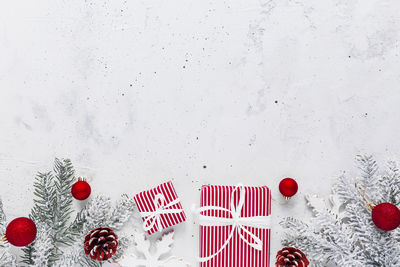 High angle view of christmas decoration on table