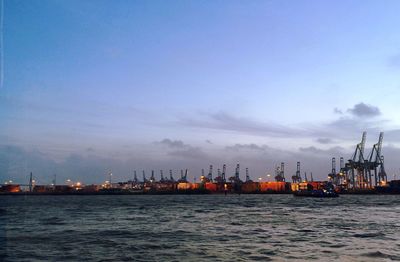 Commercial dock against sky