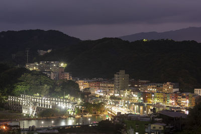 Illuminated buildings in city at night