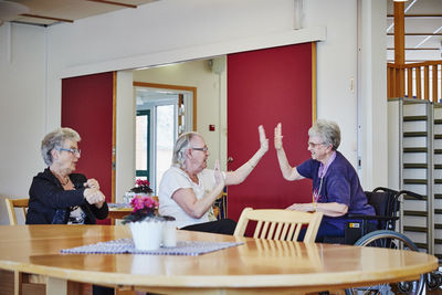 Senior women in care home