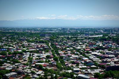 High angle view of townscape against sky