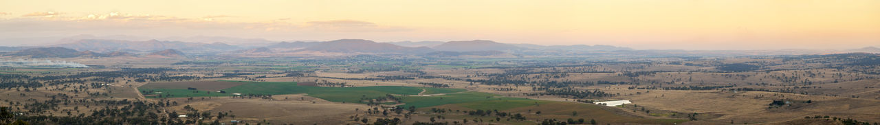 High angle view of landscape against sky during sunset