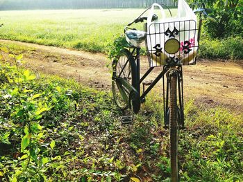 Bicycle parked on field