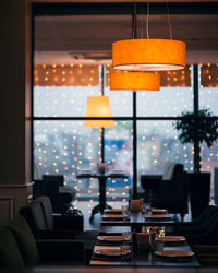 Interior of illuminated restaurant