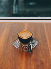 High angle view of coffee on table
