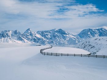 Scenic view of snowcapped mountains against sky