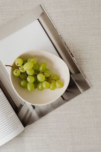 High angle view of soup in bowl on table