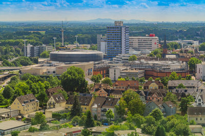 High angle view of buildings in city