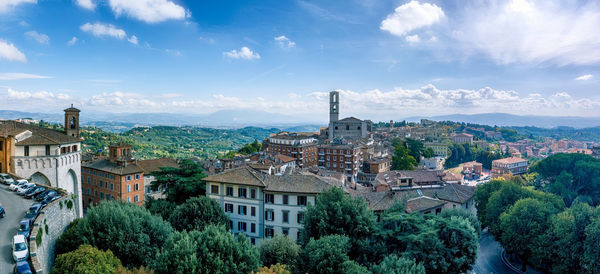 High angle view of townscape against sky