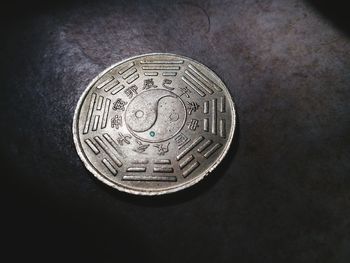 Close-up of coins on black background