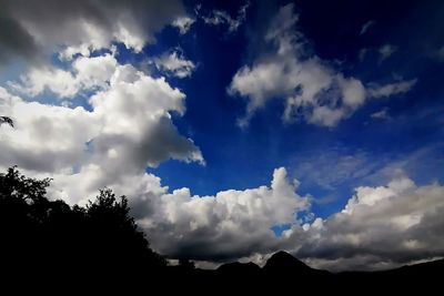 Low angle view of silhouette trees against sky
