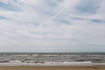 Scenic view of sea against cloudy sky