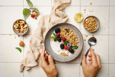 High angle view of food on table