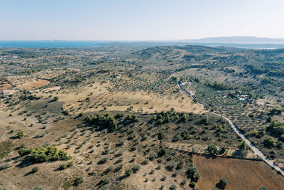 High angle view of landscape against clear sky