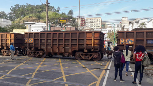 People on train against sky