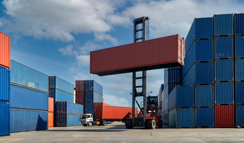 Containers inside the warehouse. container in export and import business and logistics.