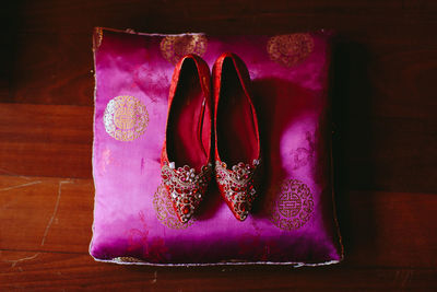 High angle view of shoes on table