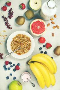 High angle view of breakfast on table