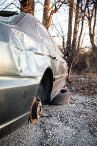 Close-up of tire track on road