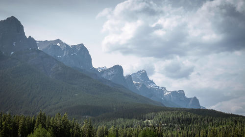 Scenic view of mountains against cloudy sky