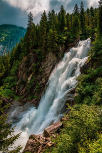 Panoramic view of the krimml waterfalls, the highest waterfalls in austria.