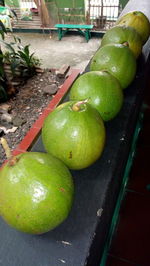 High angle view of apples on table